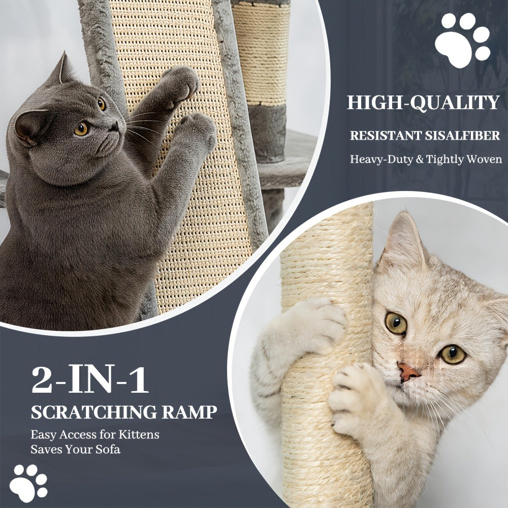 Large Multi-Level Cat Tree Tower – 68 – 81 Inch Tall Cat Condo with 2 Condos, 3 Plush Perches, Scratching Posts & Cat Hair Brush - product image 8