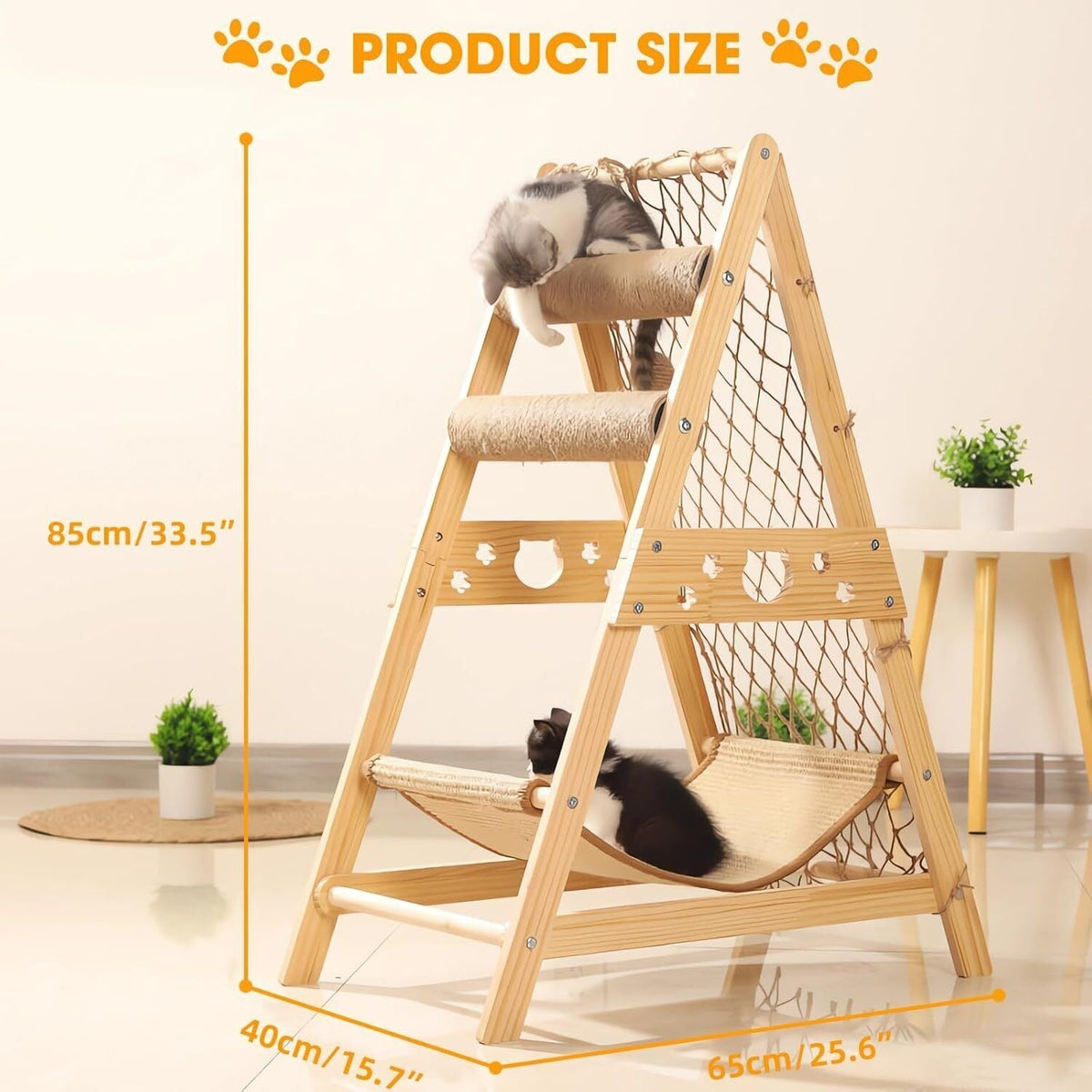 Bamboo Stable Cat Climbing Tower for Indoor Cats, Kittens & Small Cats, Space-Saving Design | Cat Tree Triangle Cat Tower with Sisal Scratching Posts, Soft - product image 8
