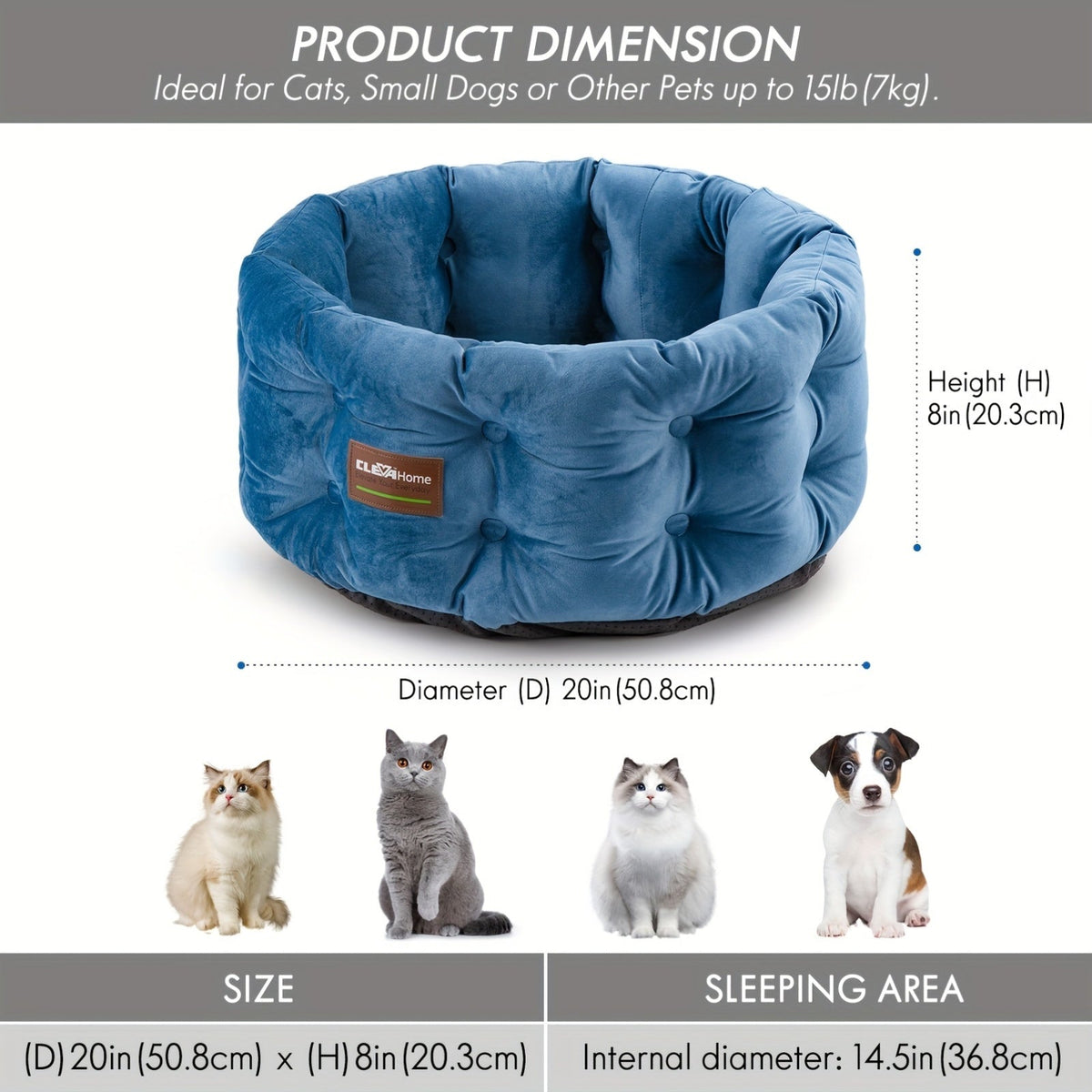 Cat Bed Round Deep Nest for Indoor Cats up to 15lbs | Machine Washable Non-Slip Bottom | Luxurious Velvet Feel Extra High Sides | Cozy Donut Cat Bed 20x20 in - product image 2