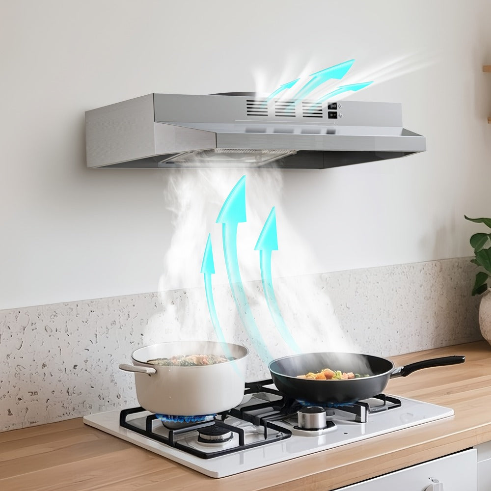 Range Hood 30 Inch Under Cabinet 350 CFM Ducted Ductless Convertible Kitchen Vent Hood with LED Light 2-Speed Exhaust Fan Stainless Steel Black White - product image