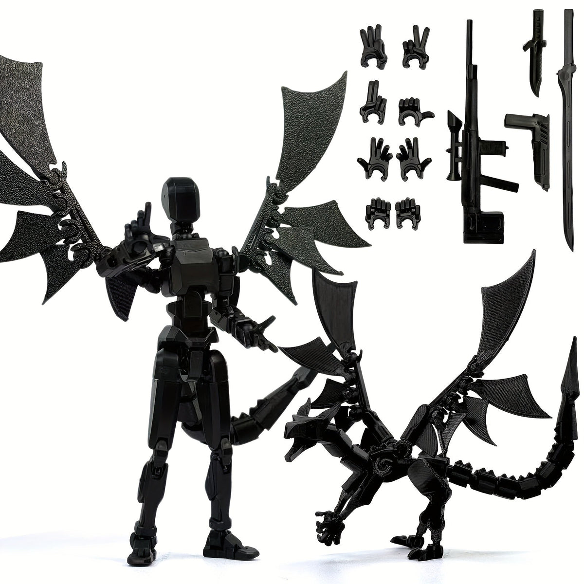 3D Printed Dragon Figurine 2-Piece Set | Articulated Flying Dragon with Movable Wings Poseable Fantasy Sculpture 4 Colors Desk Decor Gift for Gamers Adults Kids