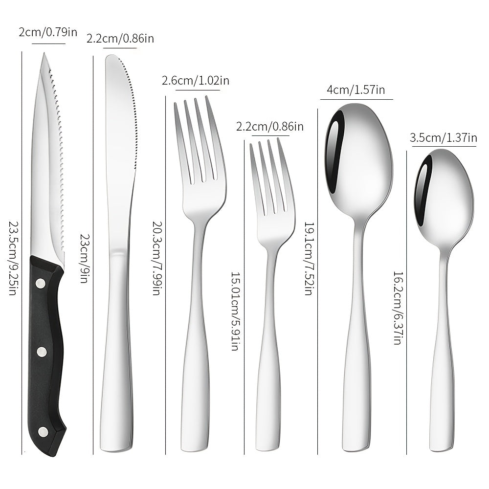 Stainless Steel Flatware Set 24/48 Piece with Steak Knives | Mirror Polished Silverware Set for 4/8 | Gifts & Outdoor Dining | Dishwasher Safe Cutlery Utensil Set with Forks Spoons Knives | Perfect for Weddings
