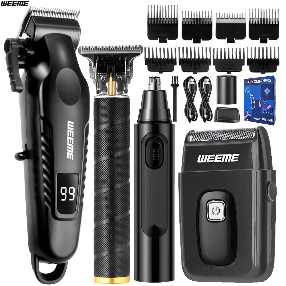 Men's Grooming Kit 4-Piece Set – USB Rechargeable Hair Clipper, Nose Trimmer, Electric Shaver & T9 Detailer with 8 Guide Combs, Professional Cordless Beard Trimmer Set for Men - product image 12