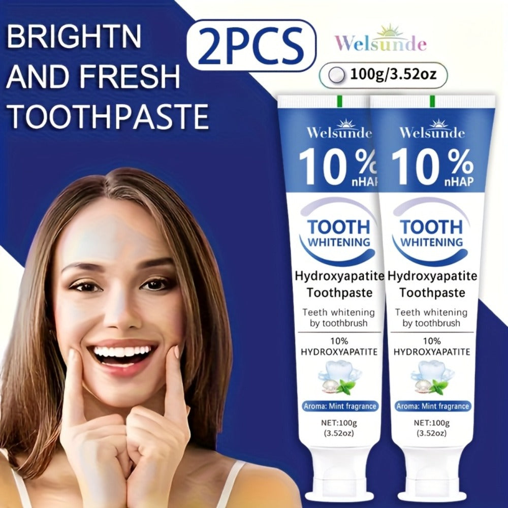 Nano Hydroxyapatite Toothpaste 2-Pack 10% HAp European Formula — Remineralizes Enamel, Deep Cleans & Whitens, Fluoride-Free, Gentle on Gums, Minty Fresh Breath, 100g/3.52oz Each - product image 3