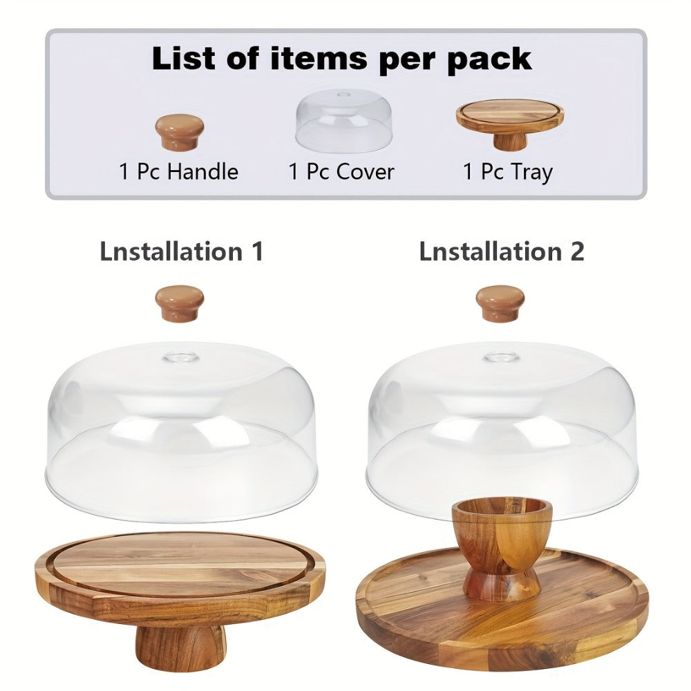 Cake Stand with Acrylic Dome Lid – Acacia Wood Serving Platter 2-in-1 Round Shatterproof Dessert Display Tray for Cheese Charcuterie Fruit Veggie Chips Party Table Centerpiece Holi - product image 4