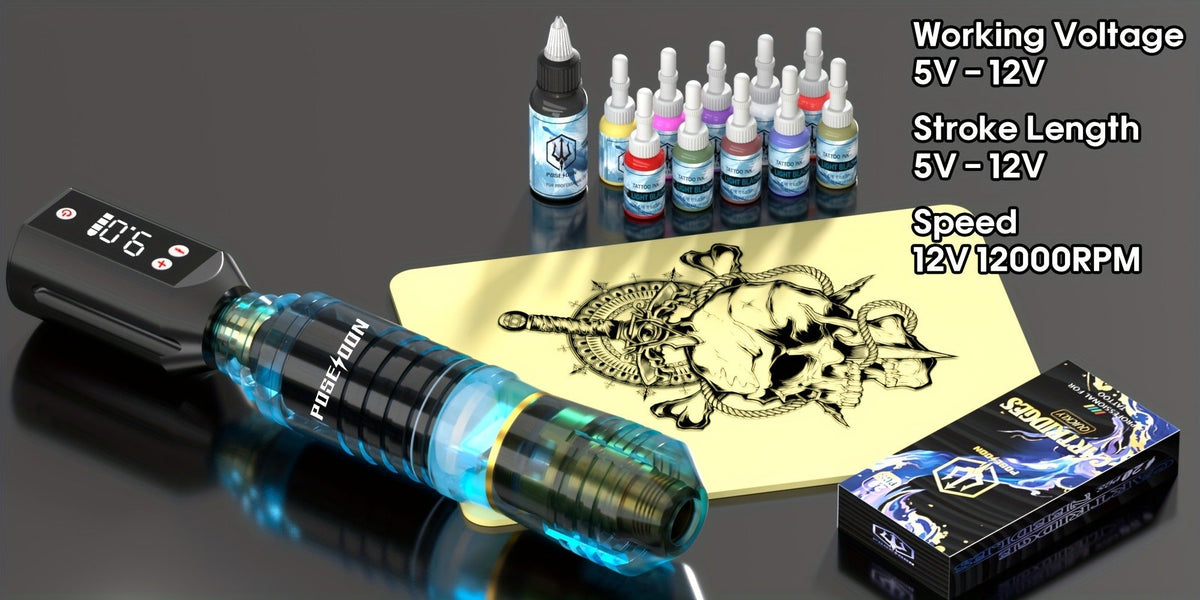 Tattoo Pen Kit Complete Beginner Set - Wireless Battery Tattoo Pen 1400mAh LCD Screen, 10pcs Cartridge Needles, 11 Color Inks, Power Supply, Coreless Motor Low Noise, Tattoo Gun Ki - product image 16