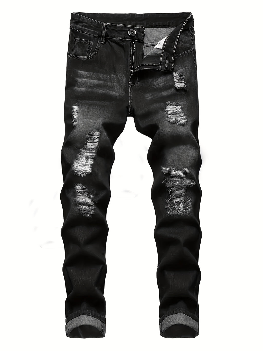 2pcs Men's Slim Fit Distressed Ripped Jeans | Classic Stretch Denim Pants, Trendy Casual Versatile Outfits | for all seson gift for men - product image 3