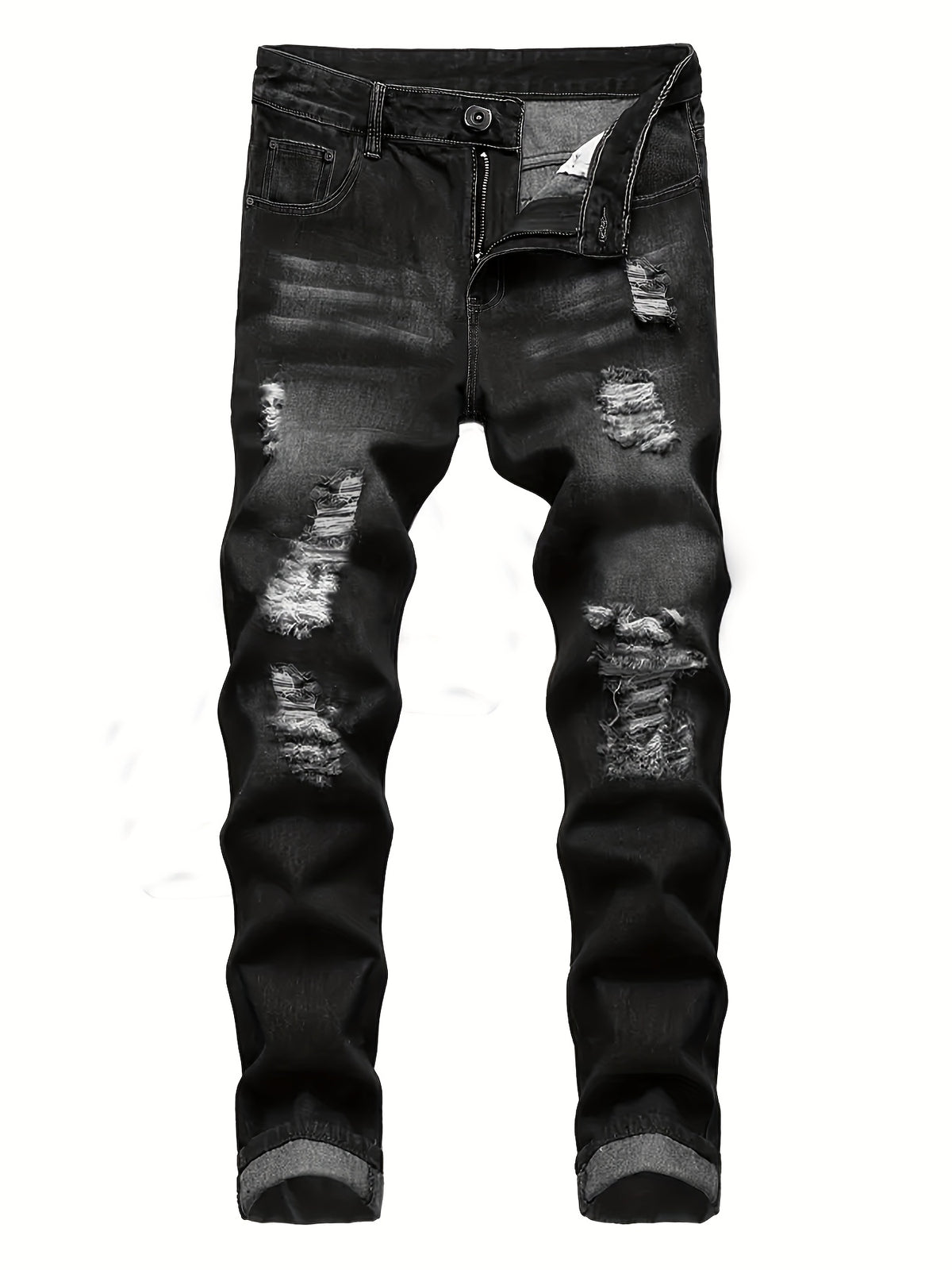 2pcs Men's Slim Fit Distressed Ripped Jeans | Classic Stretch Denim Pants, Trendy Casual Versatile Outfits | for all seson gift for men - product image 3