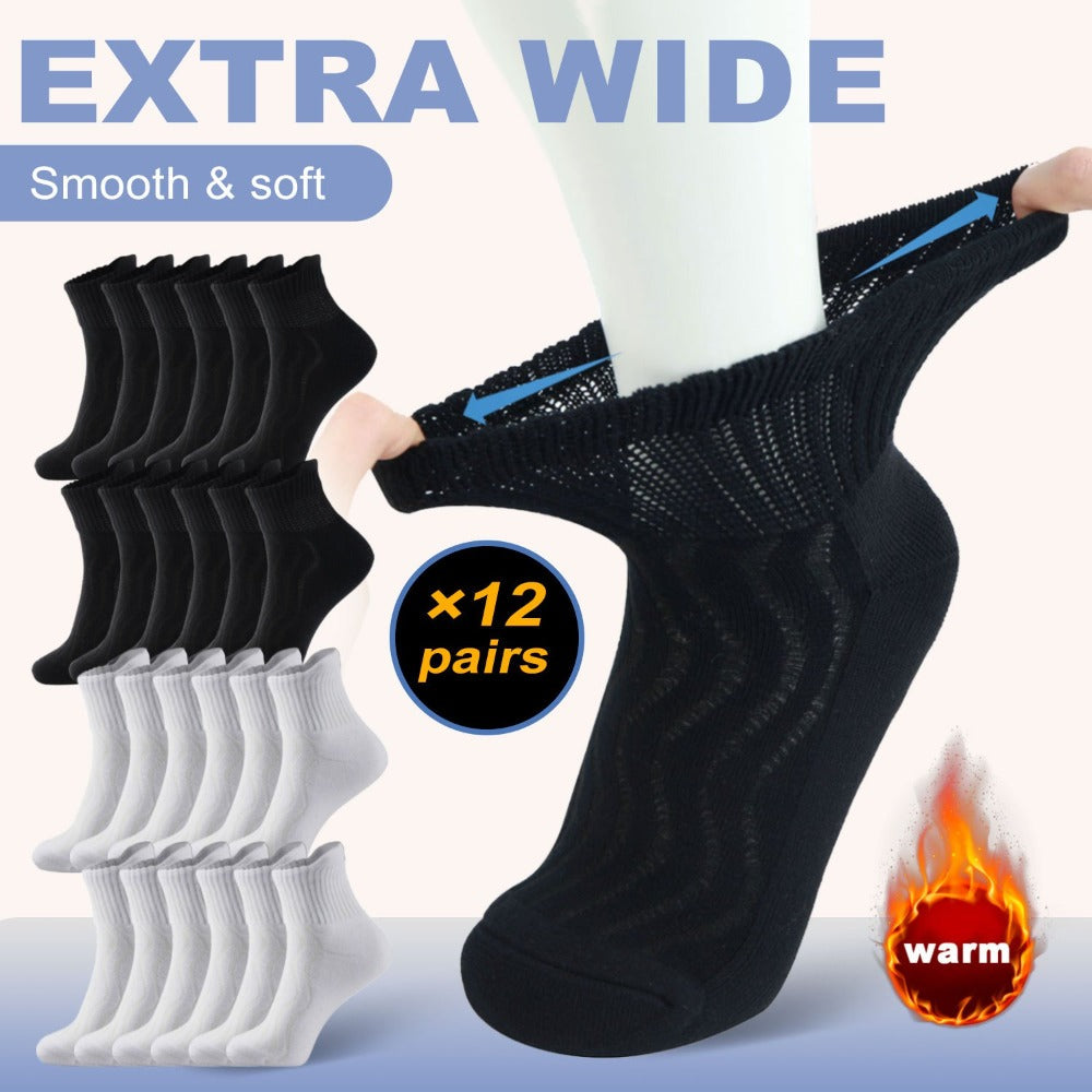 Diabetic Socks for Men & Women, 12 Pairs Non-Binding Wide Top Ankle Socks with Extra Cushioned Sole, Seamless Toe, Soft Cotton Comfort Socks for Sensitive Feet, Black & White - product image 2
