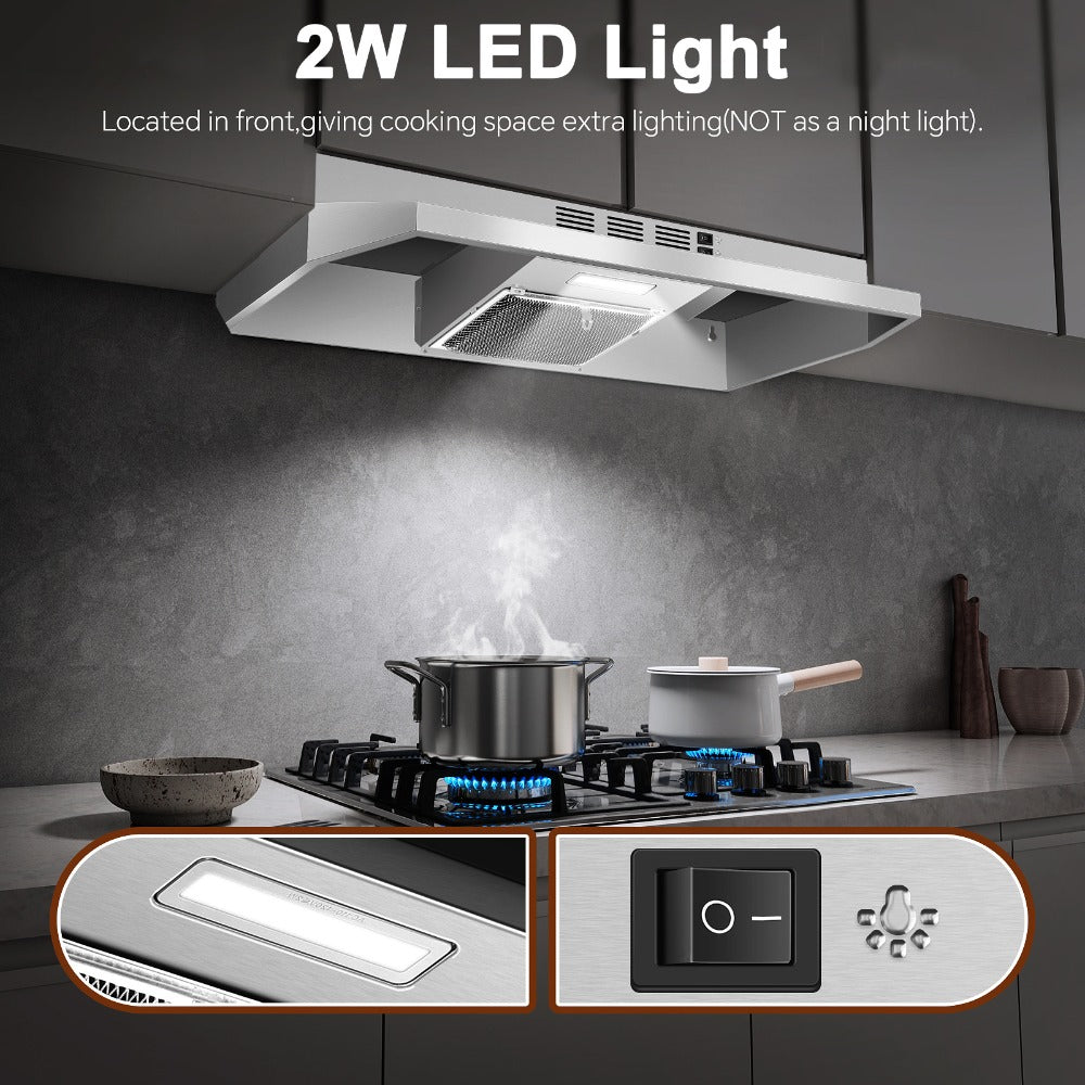 Range Hood 36 Inch Under Cabinet Ducted Ductless Convertible Stainless Steel 350CFM 2-Speed Exhaust Fan LED Light 3-Layer Aluminum Mesh Filter Top Rear Venting Kitchen Vent Hood - product image 7