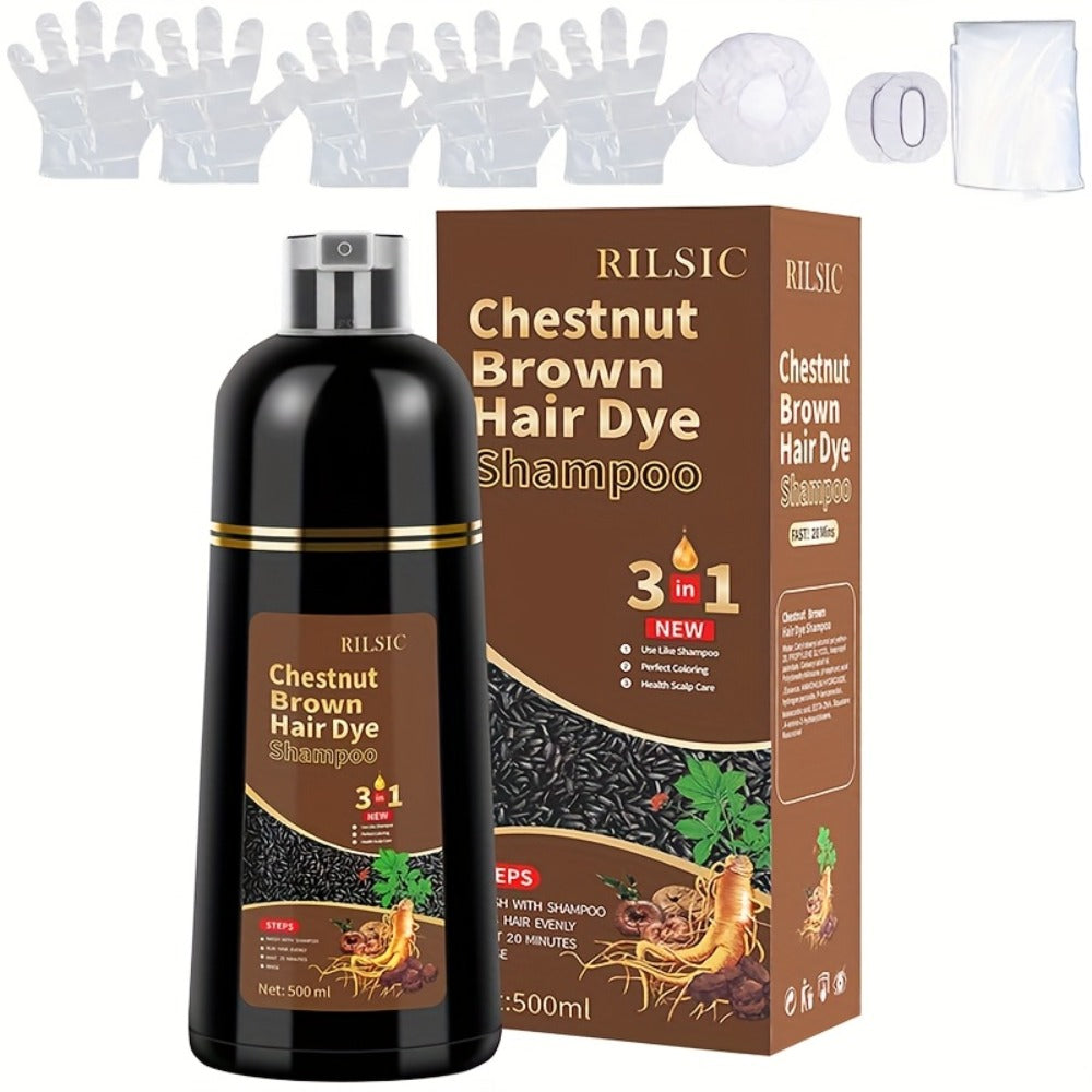 Grey Hair Dye Shampoo 3-in-1 Natural Plant-Based Herbal Formula — Non-Stick Scalp, Covers White Hair in Minutes, 500ml — Black, Dark Brown, Chestnut Brown for Men & Women - product image 7