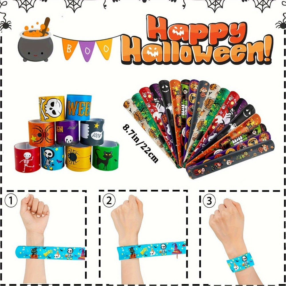 54/100PCS Halloween Party Favors for Boys & Girls, Spooky Treat Bag Stuffers, Classroom Goodie Gifts, Halloween Toy Accessories | Halloween Slap Bracelets Bulk for Kids