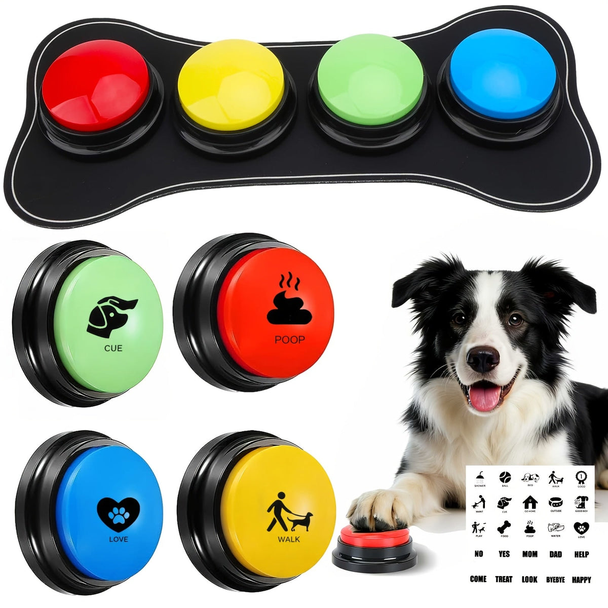Dog Speech Training Buttons | Recordable Voice Communication Button, Teach Dogs to Express Needs & Commands, Interactive Training Toy for All Breeds - product image