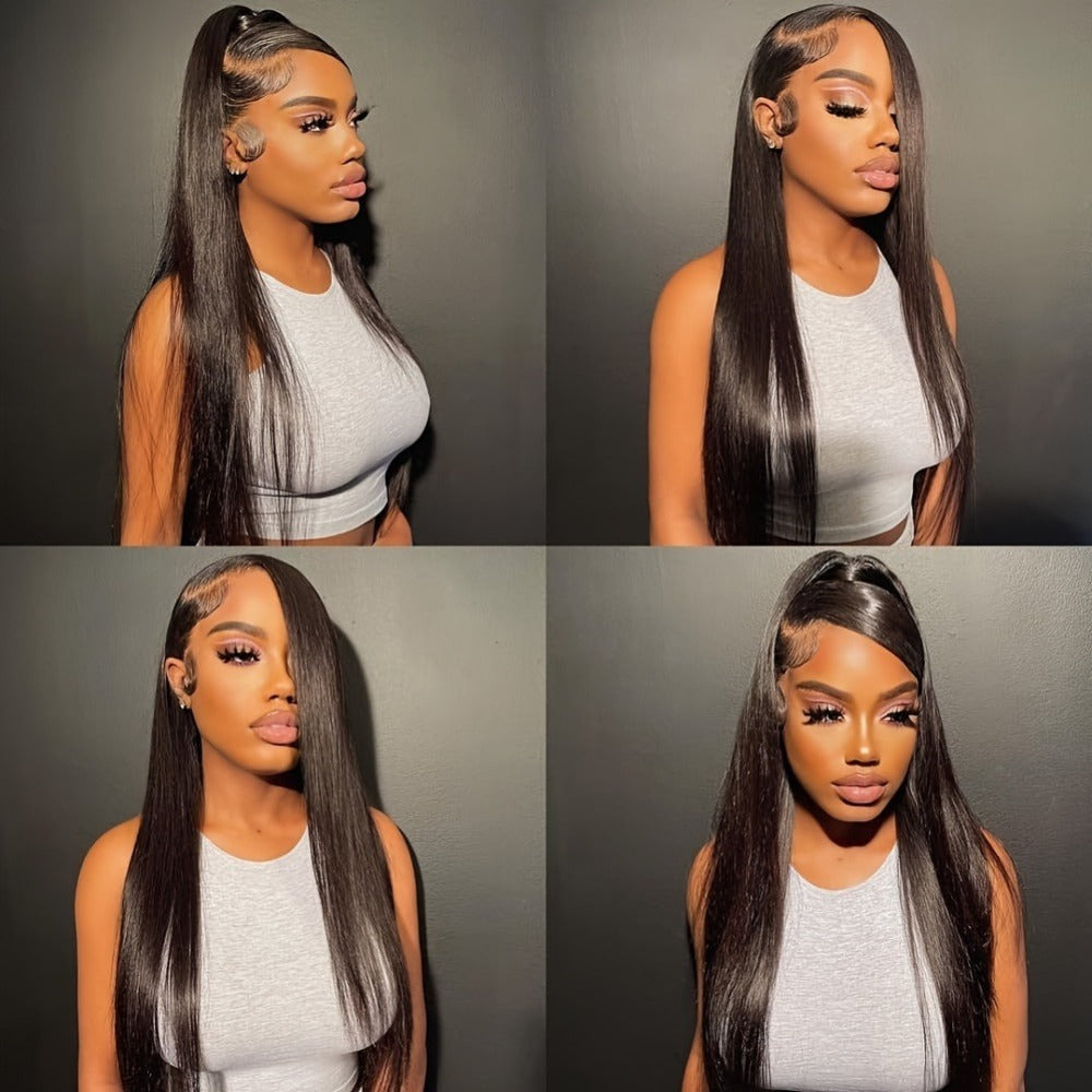 Glueless Straight Human Hair Wig 4x4 Lace Closure Pre-Plucked Natural Hairline Versatile Parting Natural Black 12-28 Inch Women No Glue - product image 11