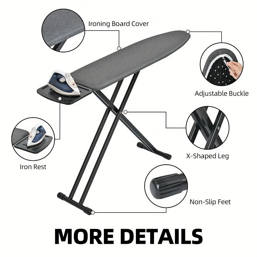 Full Size Ironing Board 43x13 In with Iron Rest, Adjustable Height & Thick Heat-Resistant Padded Cover, Sturdy Anti-Skid Metal Legs, Lightweight Freestanding Iron Board for Home La - product image 4