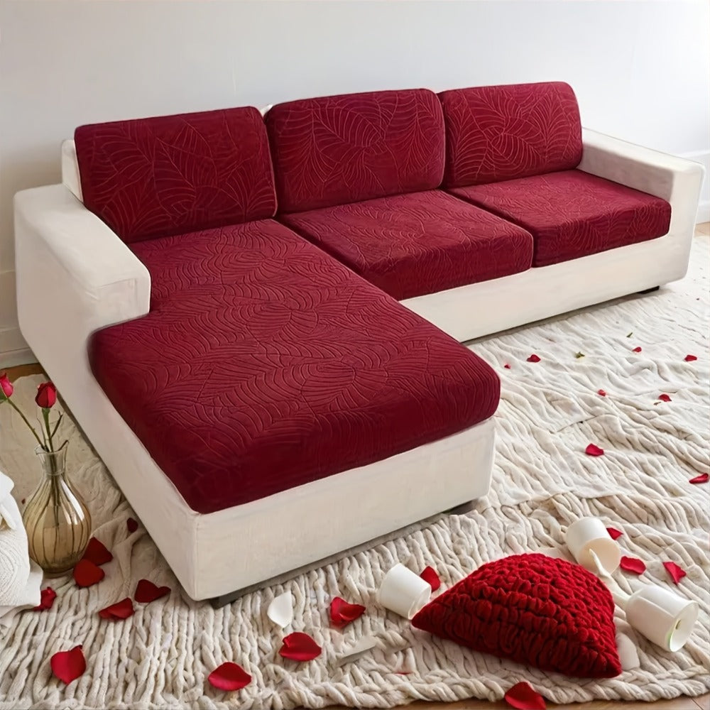 Jacquard Stretch Sofa Cover Set 6pcs Leaf Pattern High Elasticity Furniture Protective Cover with Elastic Band Easy Install Removable Washable Concubine Style Cushion Cover Home De - product image 18