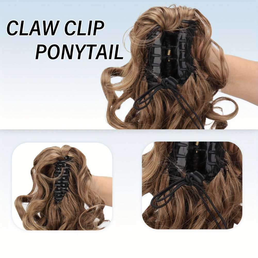 Scroll Curl Claw Clip Ponytail Extension Gradient Color 16 Inch | Synthetic Heat Resistant Hairpiece 5 Colors Linen Brown Golden Grey for Women Daily Wear & Special Occasions - product image 2