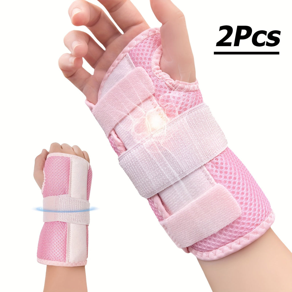 1 Pair Breathable Hook-and-Loop Wrist Guard for Sports, Daily Wear & Injury Recovery, Unisex, Pink / Rose Red / Blue | Wrist Brace with Double Splint Support - product image