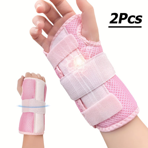 1 Pair Breathable Hook-and-Loop Wrist Guard for Sports, Daily Wear & Injury Recovery, Unisex, Pink / Rose Red / Blue | Wrist Brace with Double Splint Support - product image