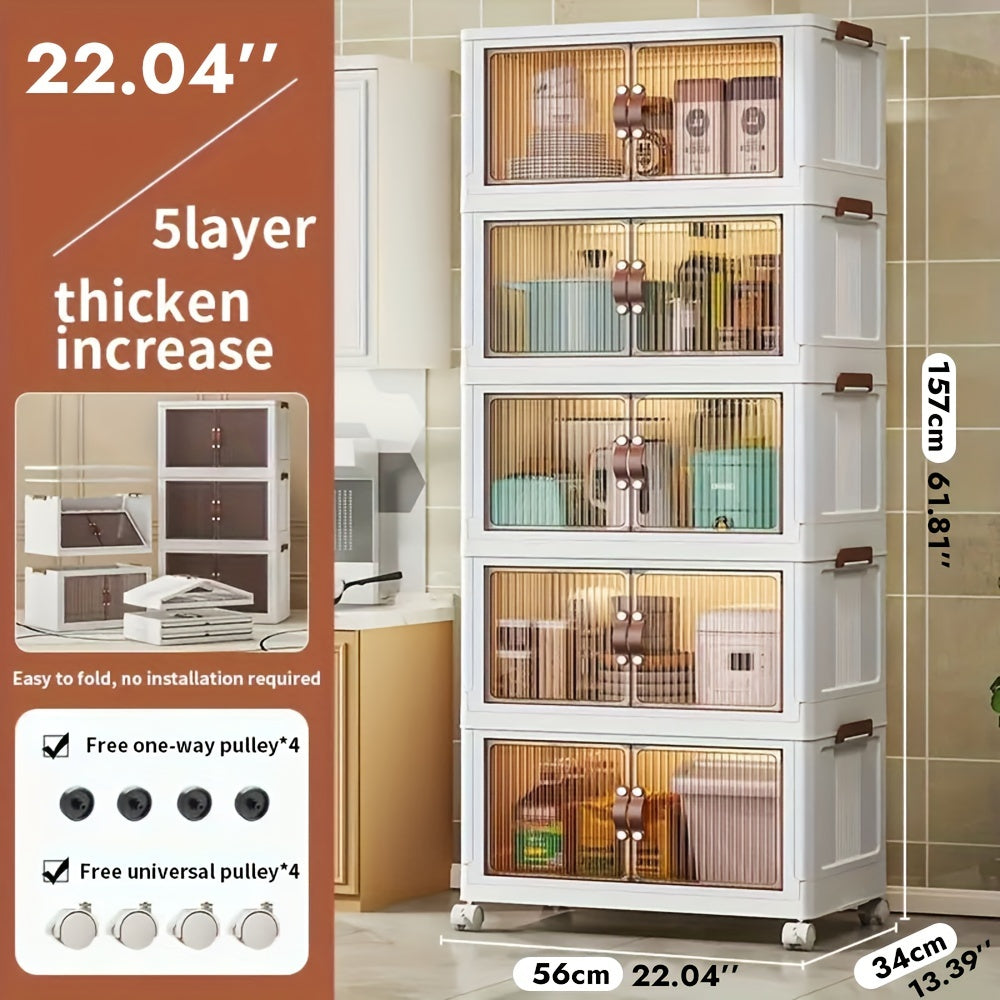Plastic Storage Box with Wheels and Door Foldable - Large Capacity Rolling Storage Container with Layers for Bedroom, Kitchen, Living Room, Closet Organizer, 56CM Wide - product image 13