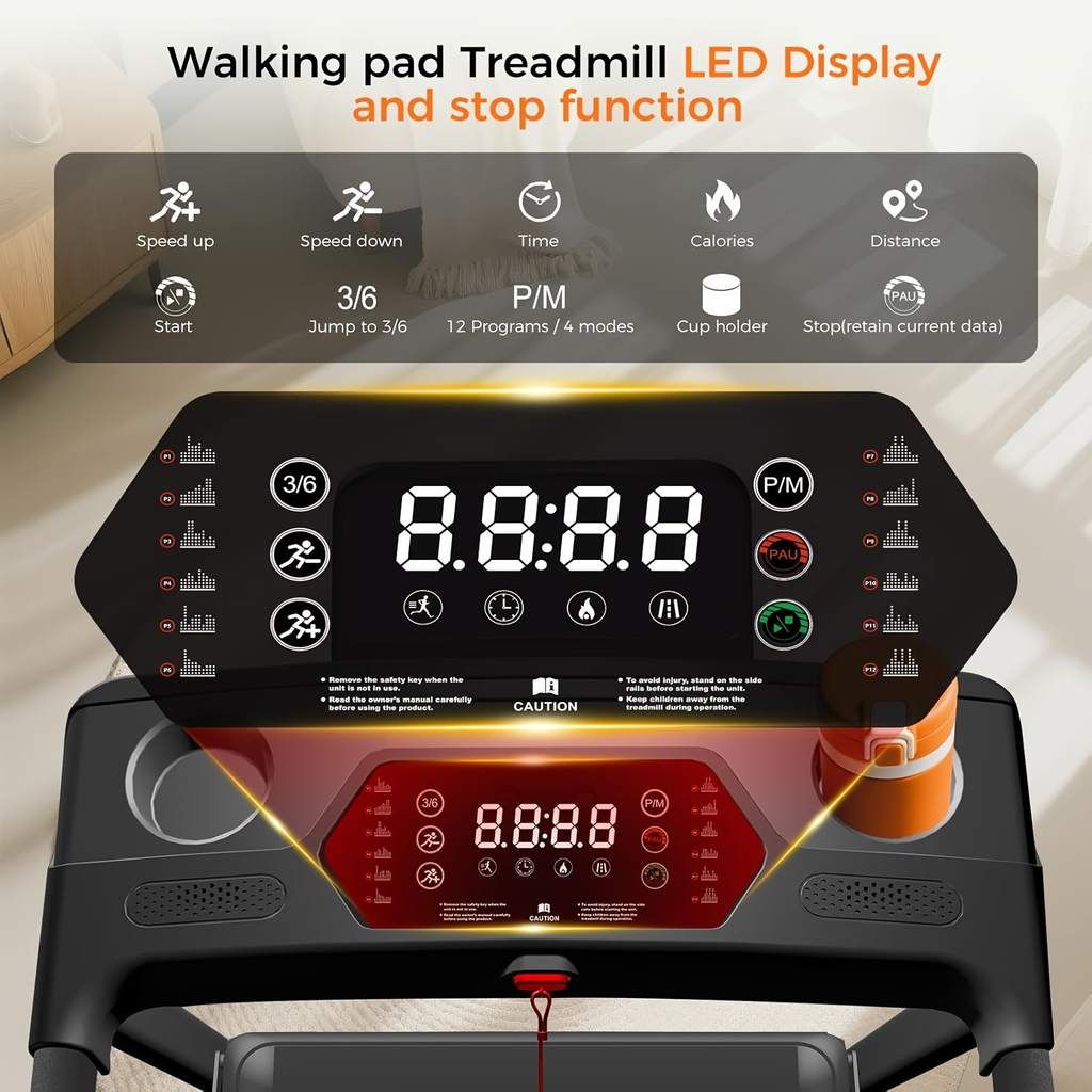 3.0HP Quiet Walking Pad for Home, 300LBS Capacity, Travel-friendly Under Desk Treadmill for Walking, Jogging & Running – Folding Treadmill 3-in-1 with 14% Auto - product image 8