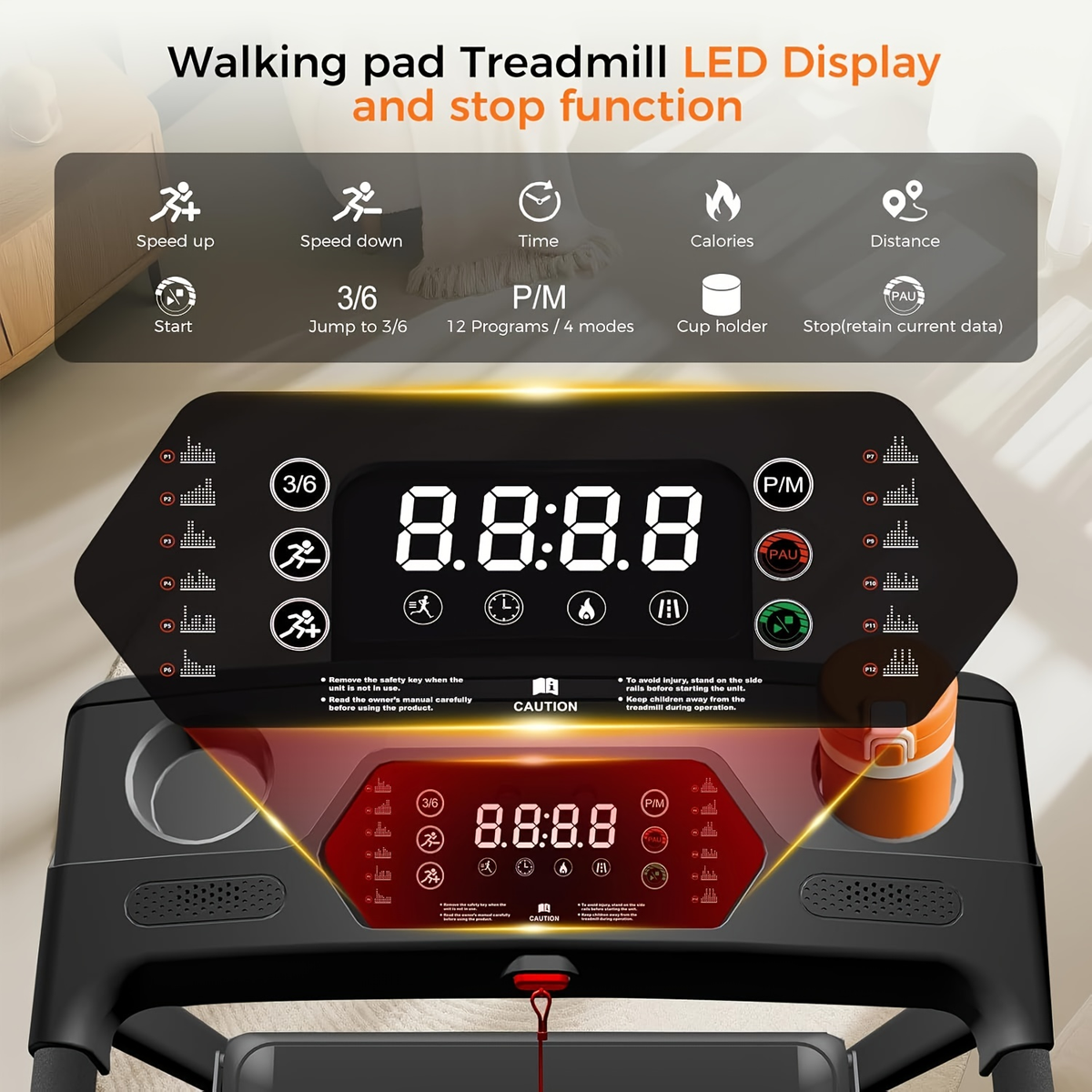 3.0HP Quiet Walking Pad for Home, 300LBS Capacity, Travel-friendly Under Desk Treadmill for Walking, Jogging & Running – Folding Treadmill 3-in-1 with 14% Auto - product image 8