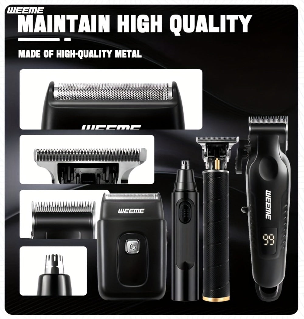 Men's Grooming Kit 4-Piece Set – USB Rechargeable Hair Clipper, Nose Trimmer, Electric Shaver & T9 Detailer with 8 Guide Combs, Professional Cordless Beard Trimmer Set for Men - product image 10