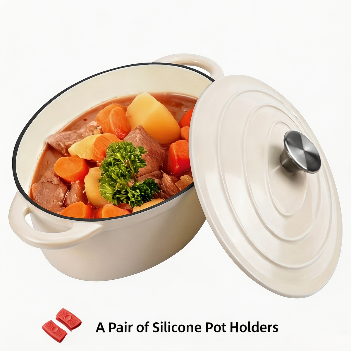 Enameled Cast Iron Dutch Oven with Lid & Dual Handles | Non-Stick Enamel Coating, Lightweight & Portable, Multifunctional for Bread Baking Daily Cooking Home & Outdoor Use, Available in 5 Colors