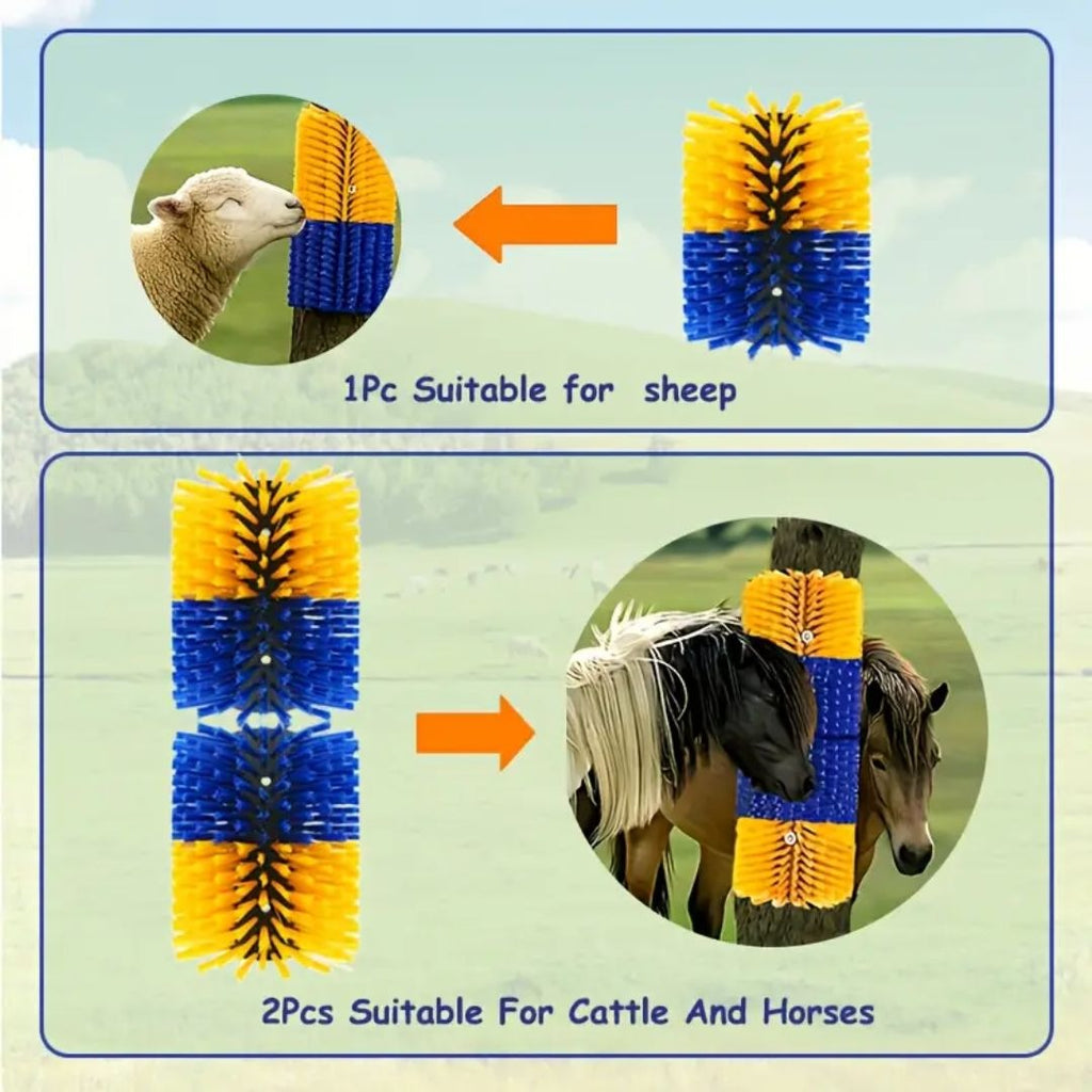 Livestock Grooming Brush Scratcher 8.7" – Easy Install with 4 Screws, Battery-Free Stress Reduction, Red/Blue & Yellow/Blue – All-in-One Massage & Itch Relief - product image 5