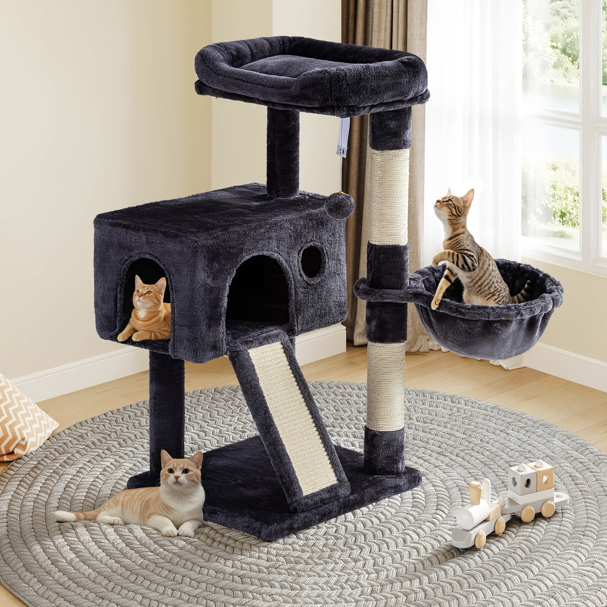 Cat Furniture with Sisal Scratching Posts, Plush Perches, Hammock, Basket & Corner Condo Cave, Hanging Toys & Climbing Ramp, Multiple Sizes & Colors | Cat Tree - product image 27