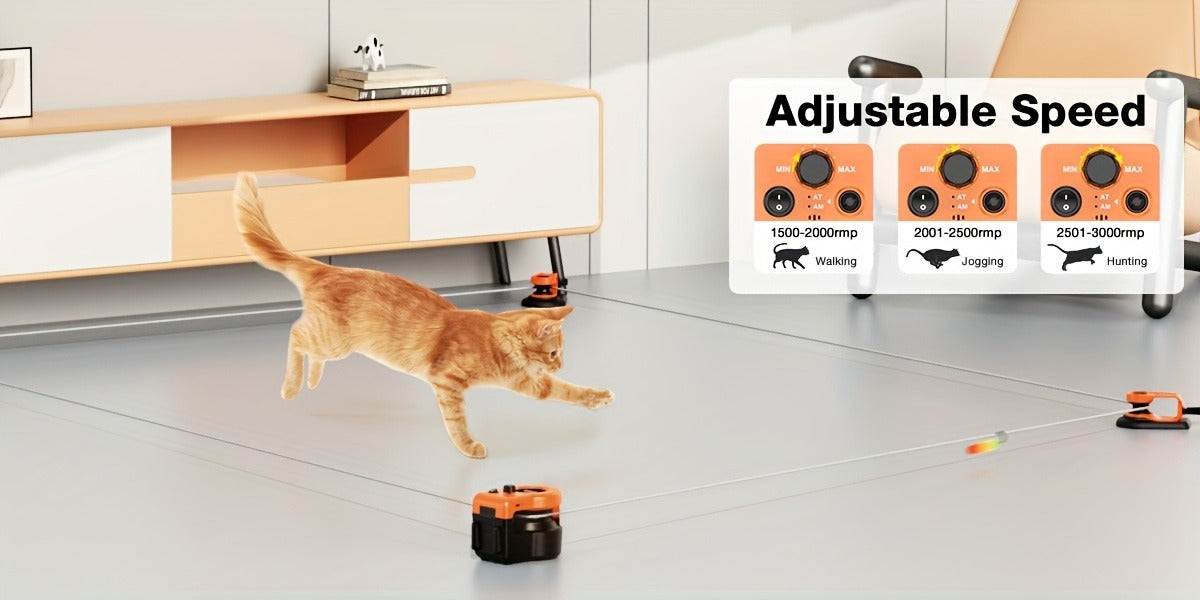Electric Feather Mouse Lure Coursing Machine with DIY Track, Mouse Sounds, Auto Timer, Boredom Buster for Indoor Cats Kittens, 2 Speed Modes | Interactive Cat - product image 10