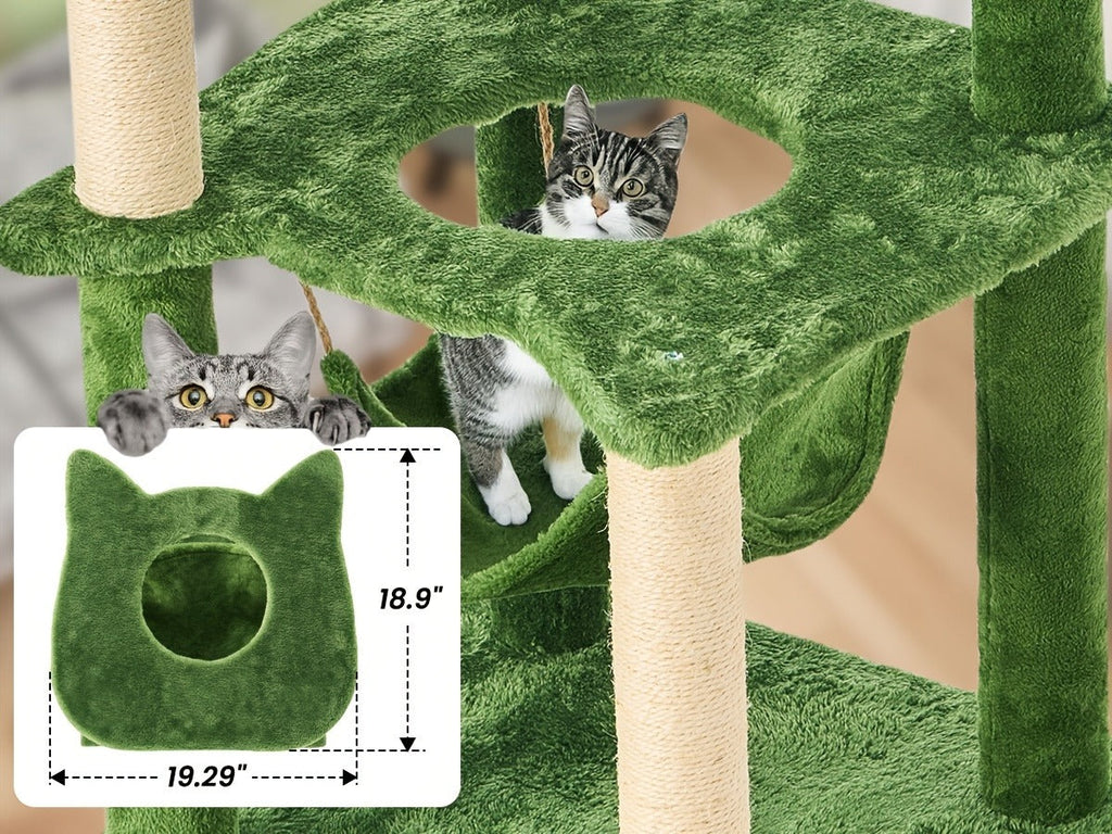 Cat Furniture for Living Room – Cat Tree 55" Large Multi-Level Cat Tower for Indoor Cats with Green Leaves, Hammock, Sisal Scratching Posts & Hanging Ball Toy - product image 7
