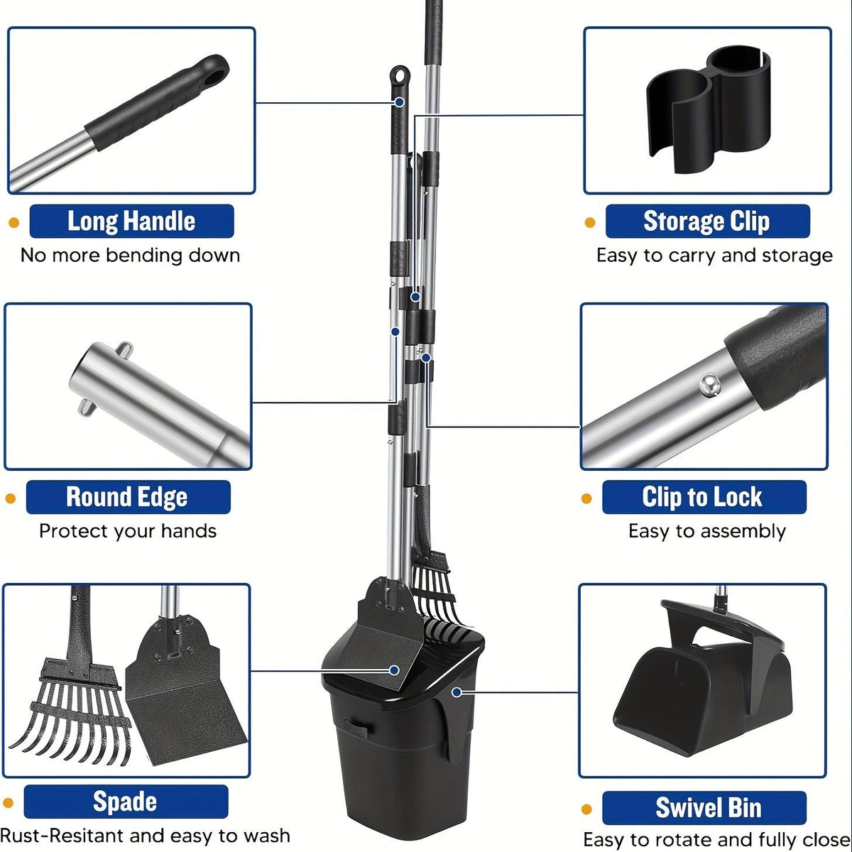 Dog Pooper Scooper with Long Handle & Swivel Bin – Heavy Duty Rake Spade Set, 40 Waste Bags Included, Pet Waste Removal for Yard Grass Gravel - product image 9