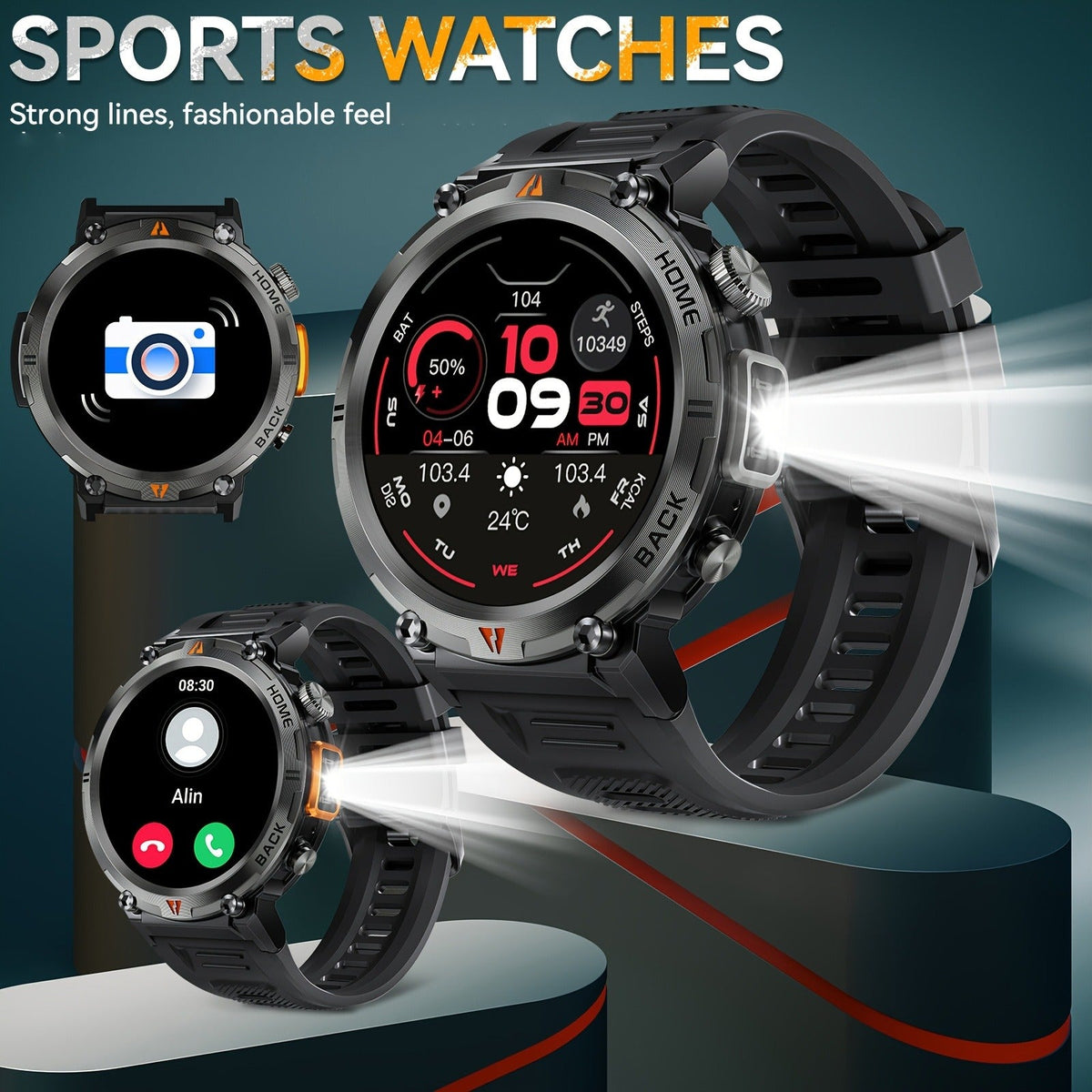 Wireless Calling, HD 1.45" Screen, LED Light, Fitness Tracker, iPhone & Android | EIGIIS KE3 Rugged Smartwatch for Men - product image 15
