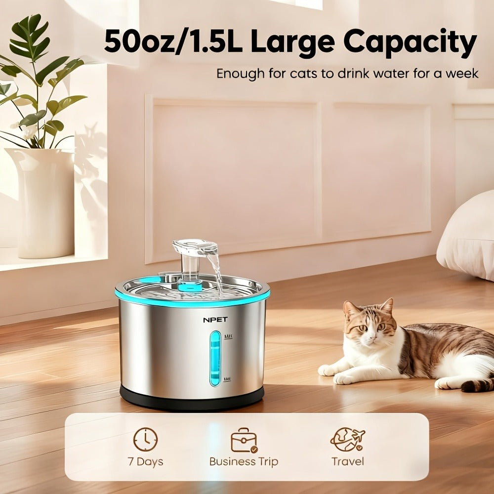 Cat Water Fountain Stainless Steel 50oz/1.5L | Ultra Quiet Auto Pet Water Dispenser with LED Light, Visible Window & Dishwasher Safe | Includes Replacement - product image 13