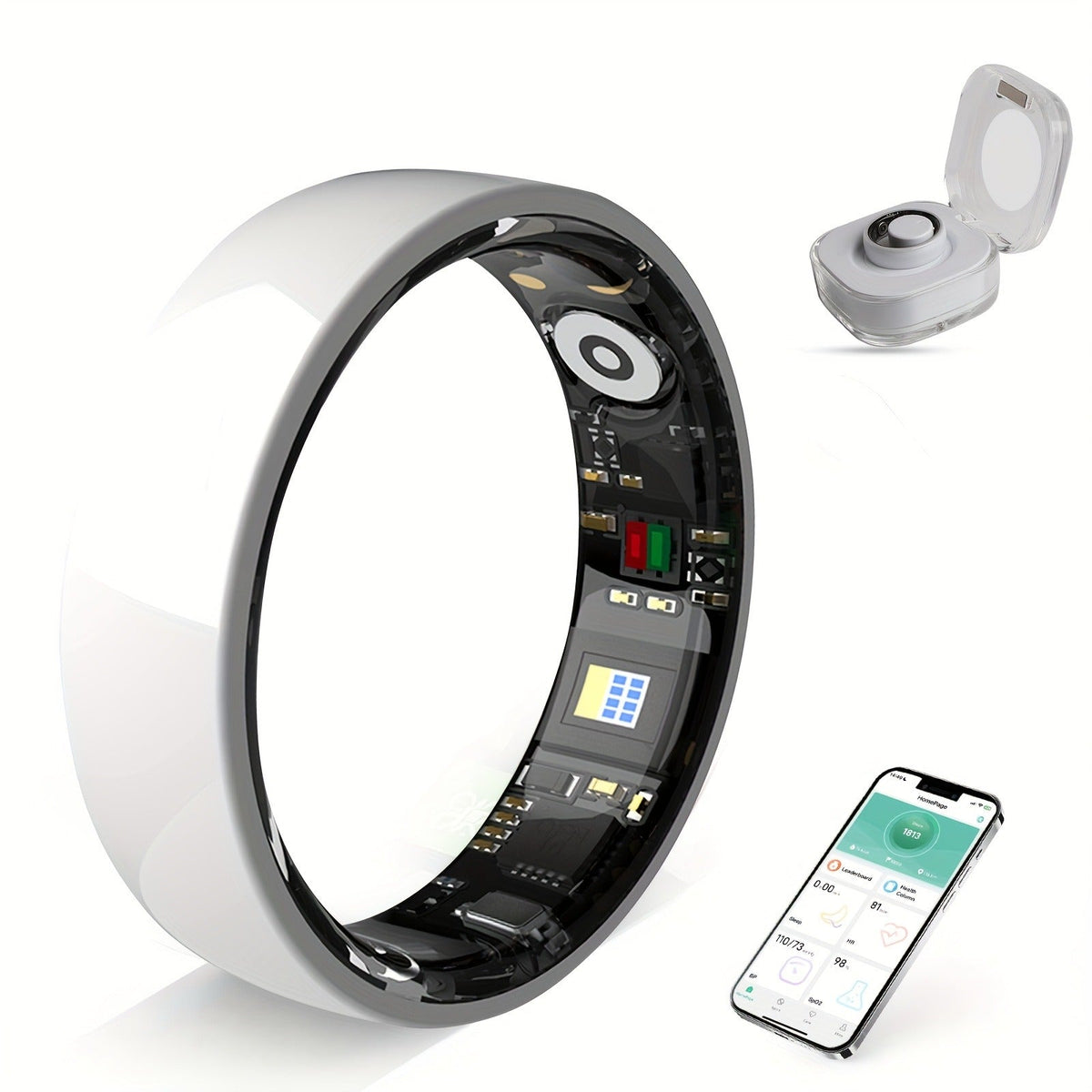Fitness Tracker Smart Ring | Men & Women Sizes 7 | IP68 Waterproof, Sleep & Step Monitor, Crystal Charging Case, Stainless Steel | 13 - product image 35