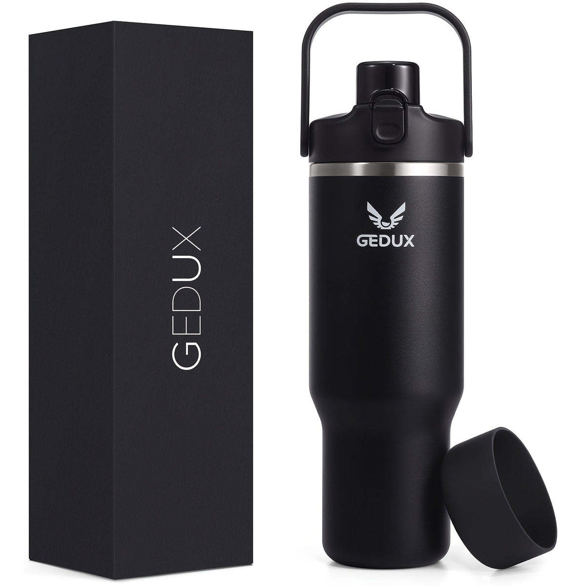 Vacuum Insulated Tumbler 32oz Stainless Steel with Handle Straw 2-in-1 Lid Chug Straw Lid Silicone Boot Matte Finish Keeps Drinks Cold Hot for Travel Gym Outdoor for Kitchen & Dining