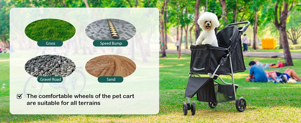 Foldable Jogger Stroller with Weather Cover, Storage Basket & Cup Holder, Breathable Mesh Window, All-Season Outdoor Walk Pram, Black | 3-Wheel Pet Stroller - product image 9