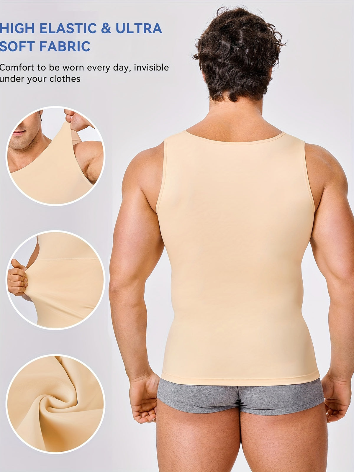 Men' Compression Shirt & Body Shaper Vest - High-Elastic Workout Tank Top with Abdominal Toning, Tight-Fit Shirt Suitable for Gym, Post-Surgery, Year-Round - product image 3
