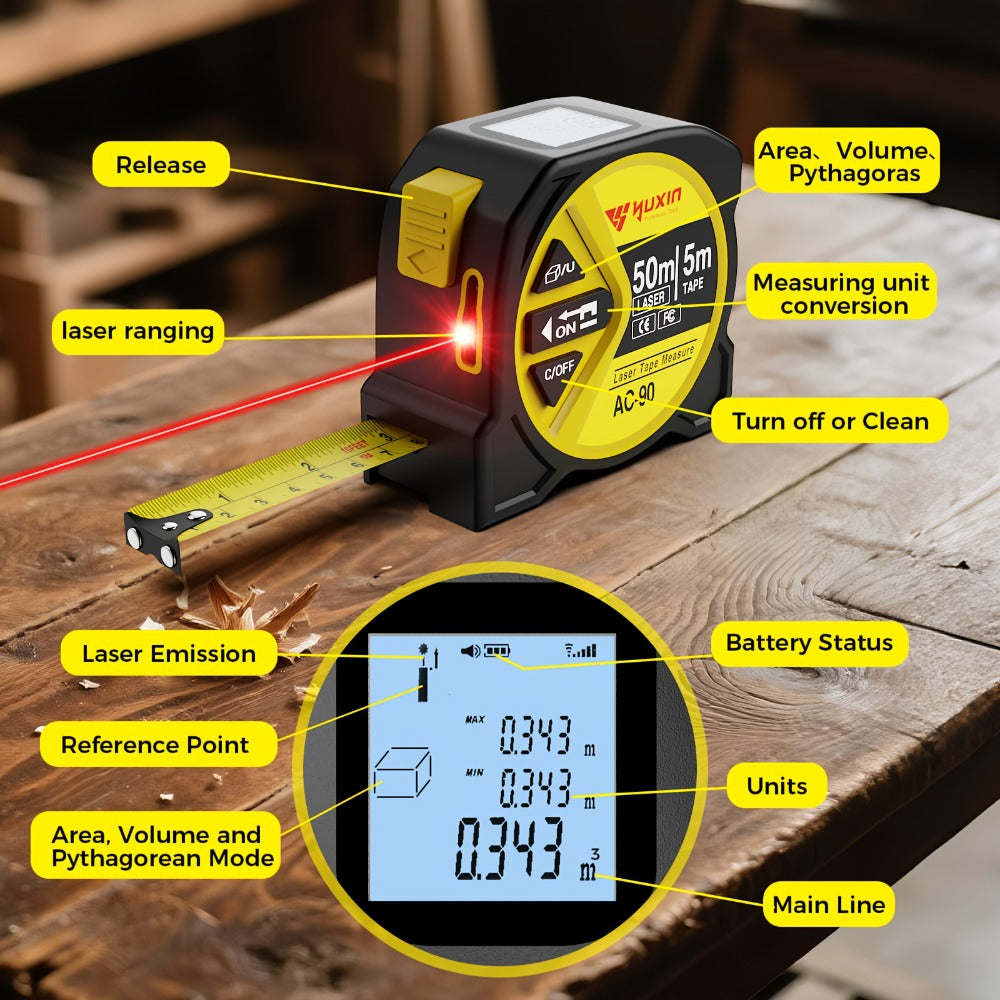 Laser Tape Measure 3-in-1 Digital Distance Meter 50M 165ft High Precision Infrared Rangefinder Smart HD Display USB Charging M In Ft Unit Switching Portable Measuring Tool - product image 5