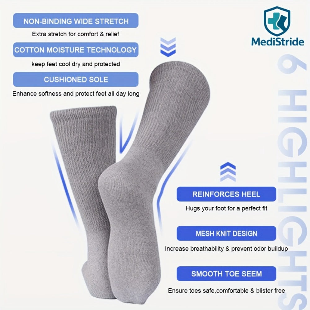 Cotton Diabetic Crew Socks 12 Pairs Non-Binding Neuropathy Loose Fit Seamless Cushioned Full Length for Men Women Edema Sensitive Feet White Black Brown Khaki Navy Grey - product image 10