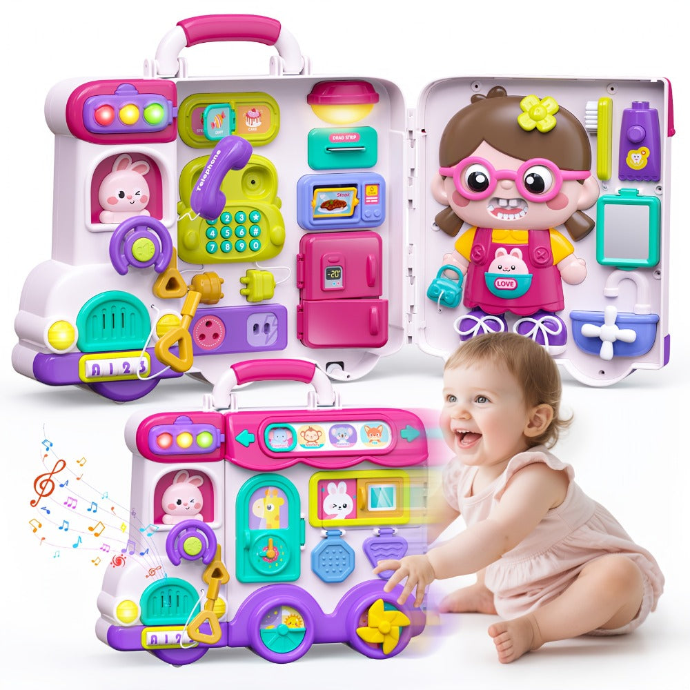 Pink Baby Activity Board, Early Educational Motor Skills Developmental Toy for 1 2 Year Old Boys & Girls, Birthday Gift for Baby – Musical Busy Board Bus Toy - product image 2
