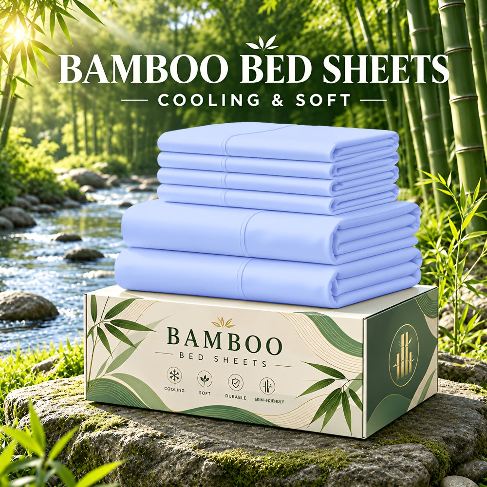 6 pcs Deep Pocket Cooling Bamboo Sheet Set, Luxurious and Ultra-Soft, Breathable, 16 Inch Extra Deep Pocket, Twin, Full, Queen, King, Multiple Colors to Choose - product image 5