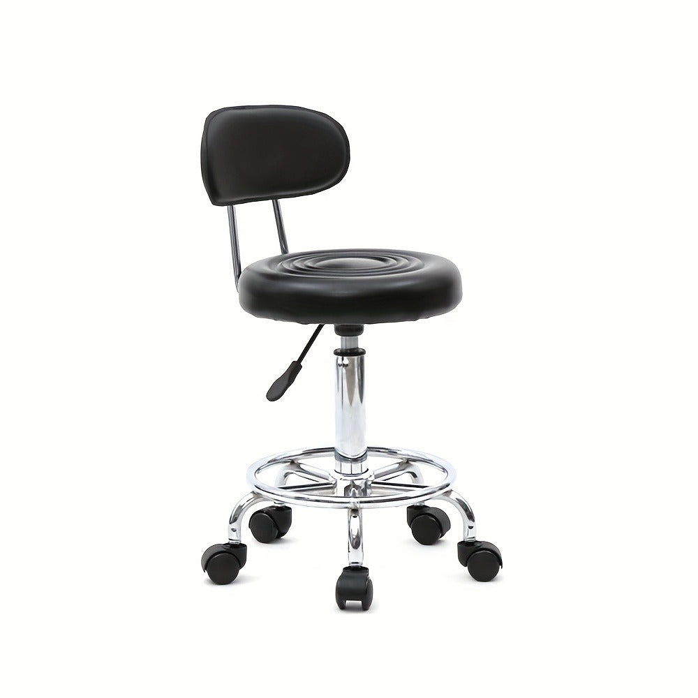 Cushioned Salon Stool with Backrest & Adjustable Height 18.9"-22.8" - Round 360° Swivel Chair for Hair Salon Spa Barbershop Office Home, Chrome Base, Black - product image 6