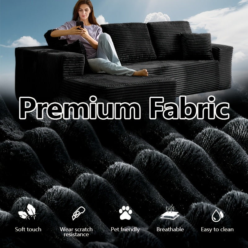 96-inch L-shaped Chaise Set, 65-inch Single Chaise Lounge, Oversized Boneless Leisure Recliner Covered with Soft Corduroy Fabric, Equipped