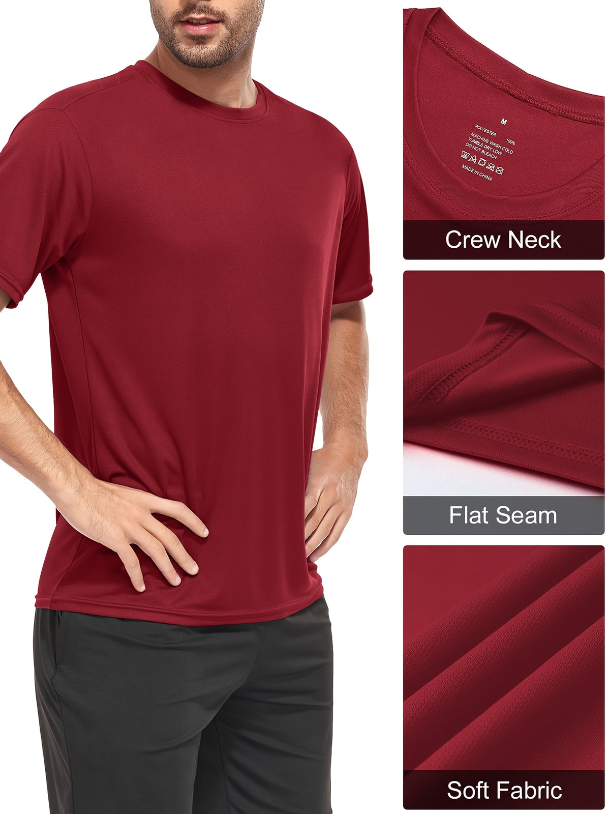 6 Pack Men's Quick Dry Workout Gym T Shirts, Short Sleeve Active Running Athletic Tee Tops - product image 4