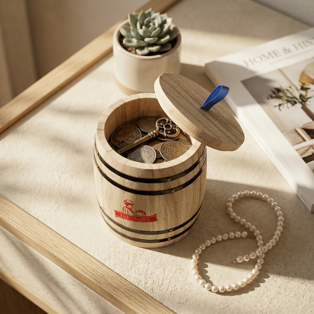 Wooden Barrel Storage Jar with Lid – Rustic Mini Desktop Organizer for Coffee Beans, Sugar, Candy, Keys, Coins & Jewelry | Vintage Handcrafted Trinket Box | Retro Home Office Decor - product image 11