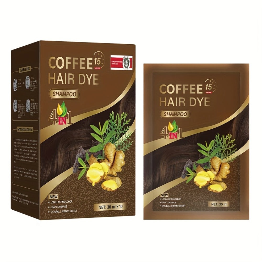 3-in-1 Hair Dye Shampoo Sachets Box of 10 Packs — Natural Color, Grey Coverage, Deep Cleansing, No-Mix Formula, Travel-Friendly Individual Packaging for Women & Men, Black Brown Ch - product image 7
