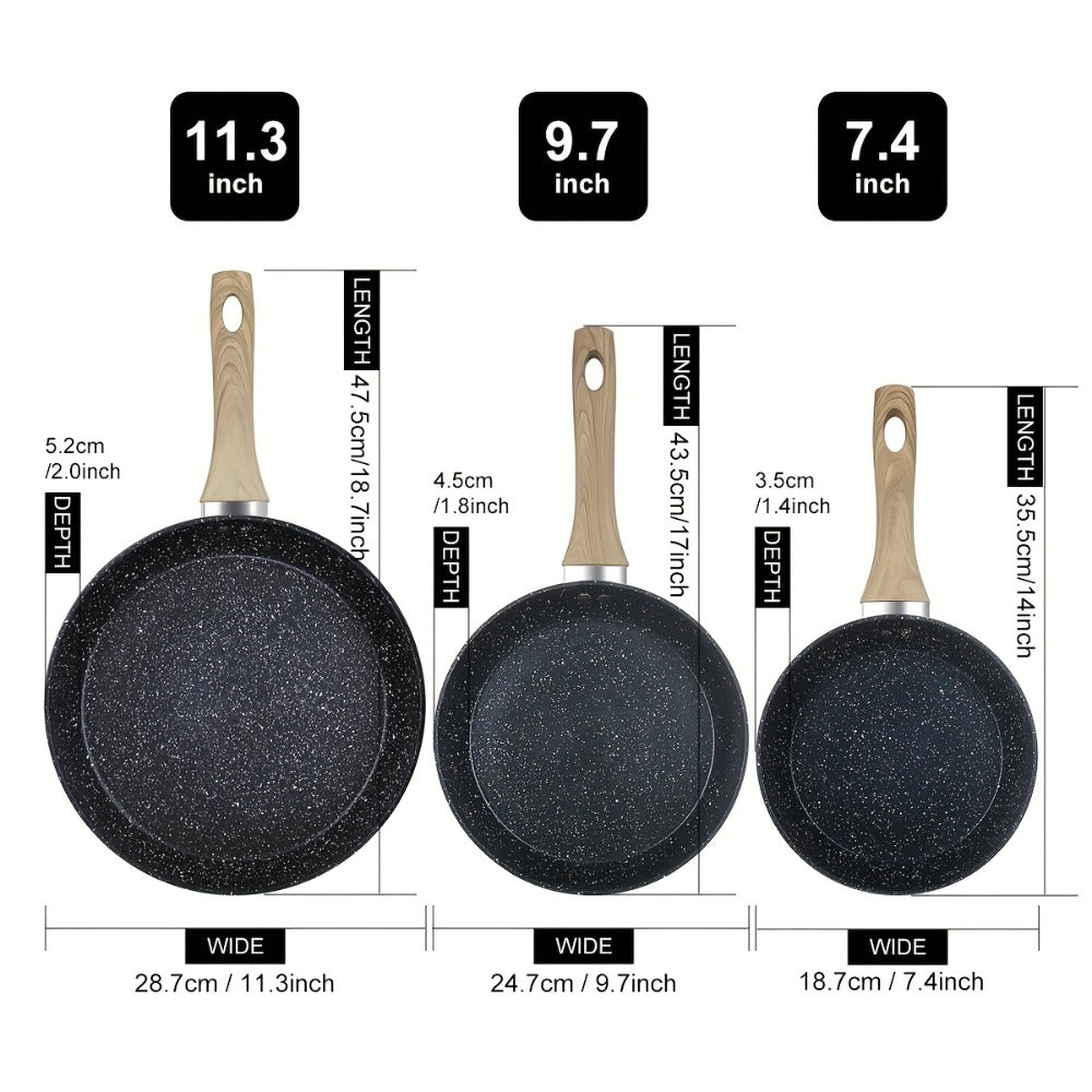 Non-Stick Frying Pan Set 3-Piece 7 9.5 11 Inch – Dishwasher Safe Skillet Set with Insulated Handle | Induction Compatible Home Kitchen Pans in Beige Grey & Black | Durable Even-Hea - product image 19