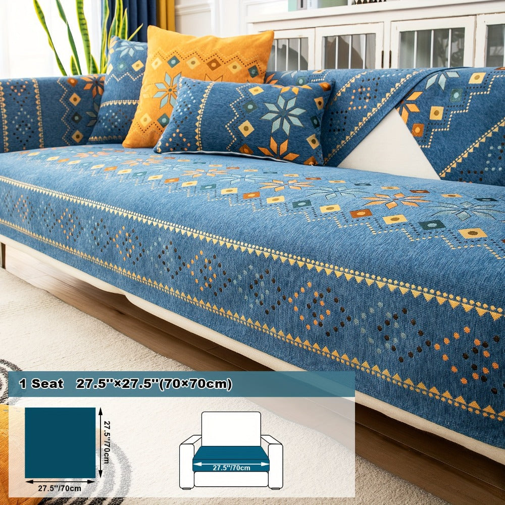 Bohemian Chenille Sofa Cover | Geometric Print Non-Slip Couch Slipcover, Thick Plush Boho Style, 1 to 4 Seat, Armrest & Backrest, Machine Washable, Sectional Sofa Protector - product image 21